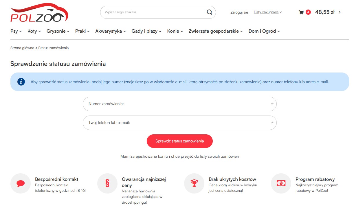 Sprawdzanie statusu zamówienia w sklepie