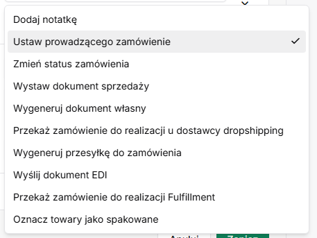 Rozwinięta lista akcji w module Automatyzacje w panelu IdoSell