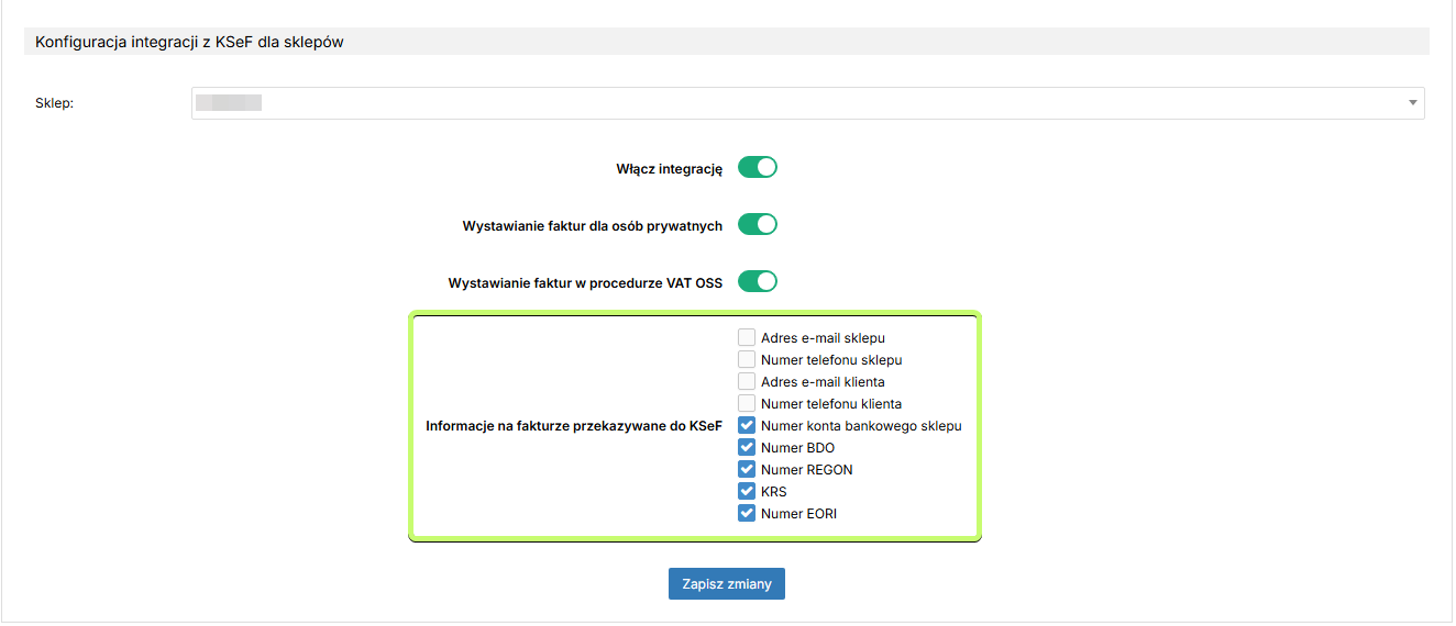 Konfiguracja integracji z KSeF w IdoSell z listą pól przekazywanych do faktury